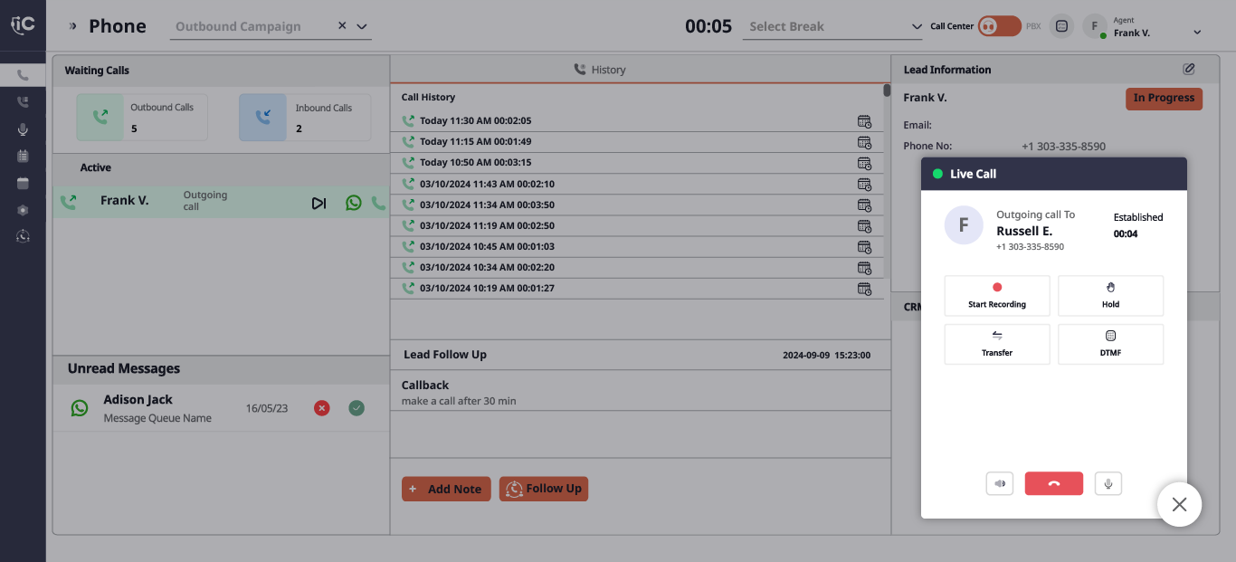 Live Dashboard for Outbound Call Center Software